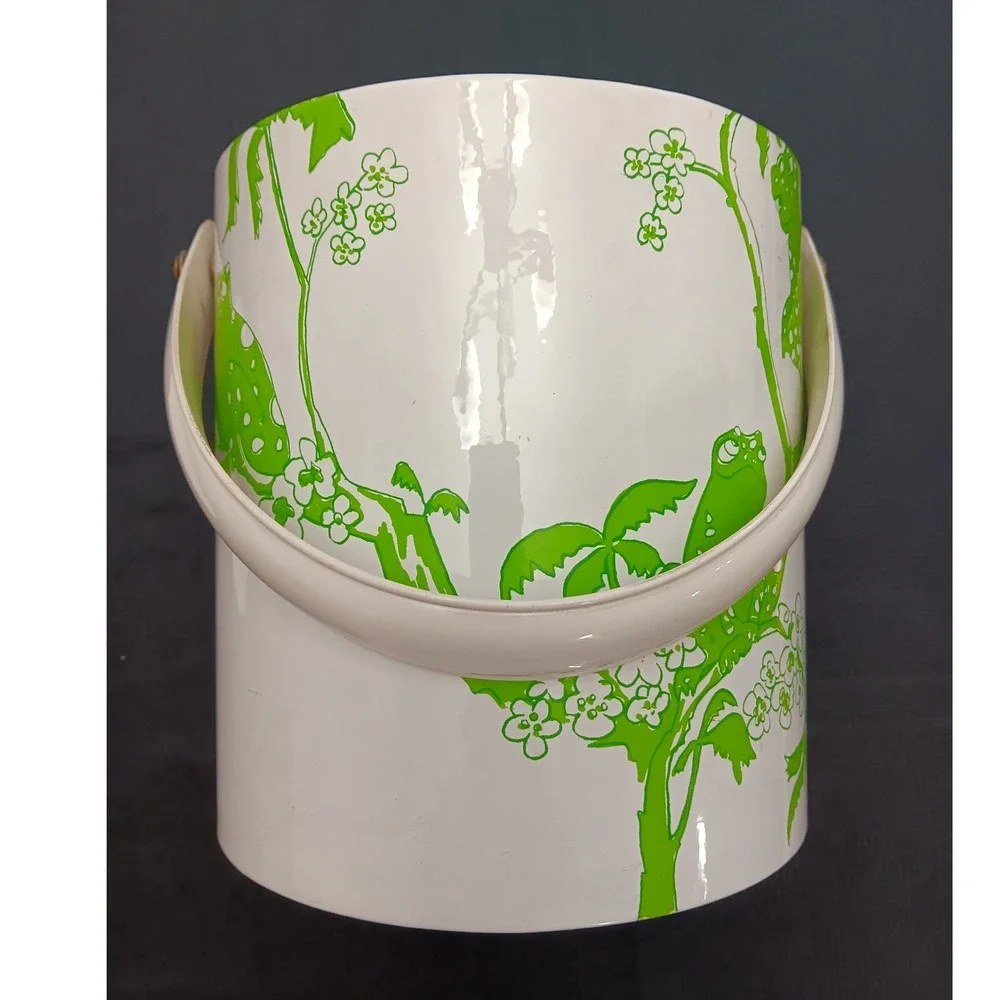 Vintage MCM‎ Stotter Style Green Frog Ice Bucket White Insulated Retro Barware